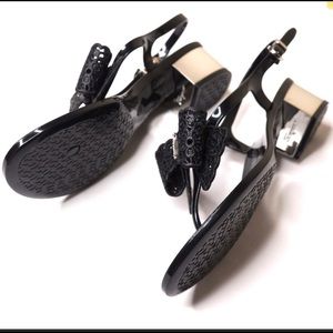 Salvatore Ferragamo Sandals 10 Black Perala Jelly Lace Bow Silver Heels